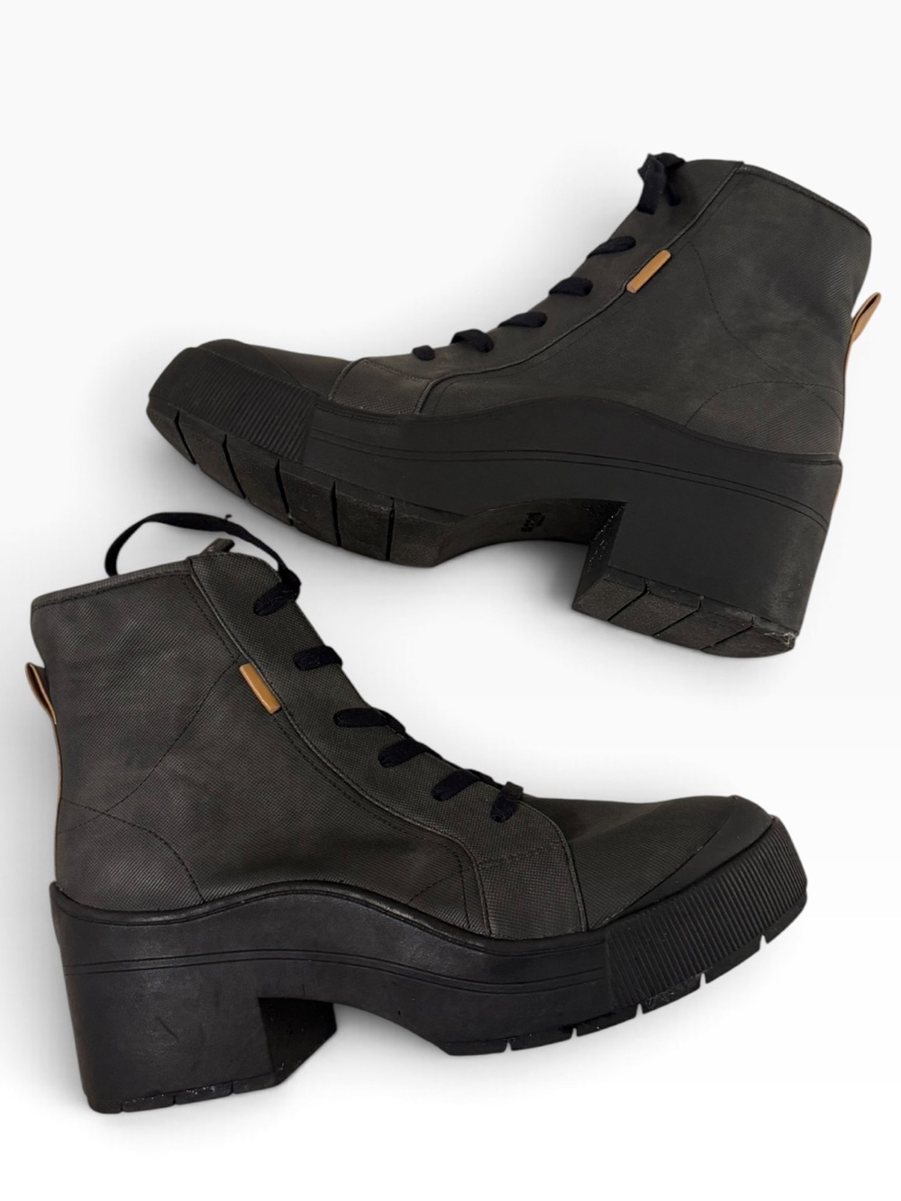 Dr Scholls Time Off Up Boots 9.5 Black Chunky Platform Lace Up Y2K Zip
